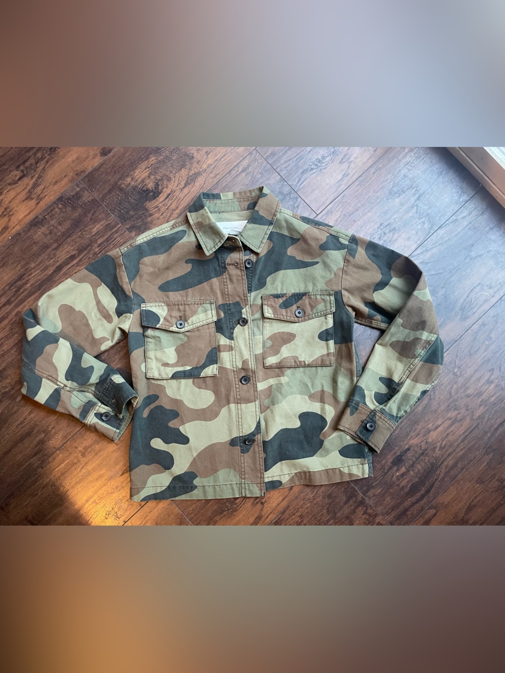 Treasure & Bond Camo Button-Front Jean Jacket - Green/Brown/Black